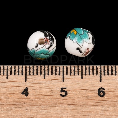 Floral Printed Porcelain Beads X-PORC-Q199-8mm-17-1