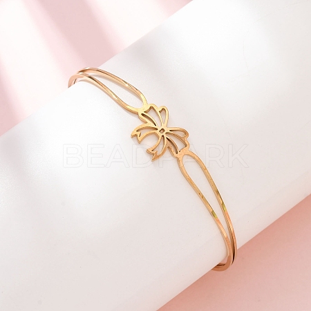 Bowknot 304 Stainless Steel & Rhinestone Cuff Bangles for Women BJEW-Z176-02G-1