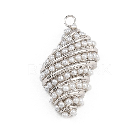 Shell Shape Brass ABS Imitation Pearl Pendants KK-I352-04D-P-1