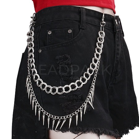 Punk Style Alloy with Aluminium Spiked Cone Double Layered Chain Belts for Pants FS-WGA3437-06-1