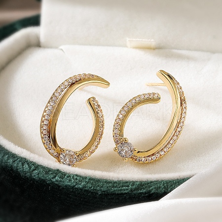 Brass Micro Pave Clear Cubic Zirconia Stud Earrings for Women EJEW-A110-04G-1
