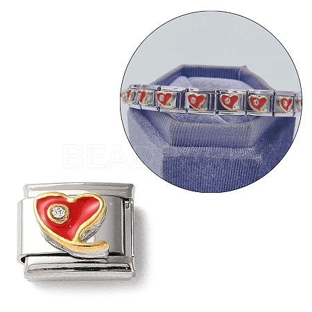 Rectangle 304 Stainless Steel Enamel Connector Charms with Crystal Rhinestone STAS-Q250-04P-1