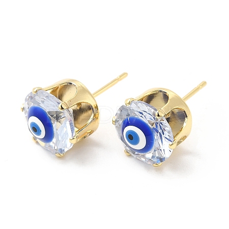 Flat Round Glass with Enamel Evil Eye Stud Earrings EJEW-P210-04G-05-1