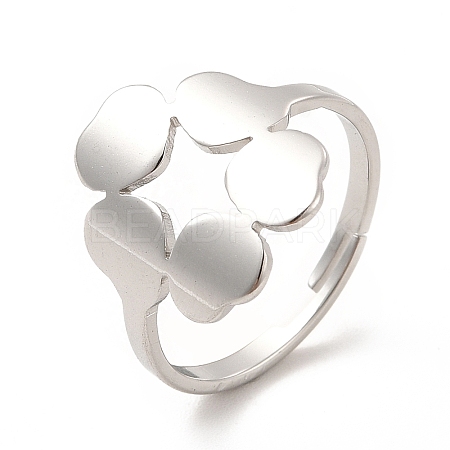 201 Stainless Steel Flower Adjustable Ring for Women RJEW-F131-05P-1