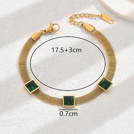 Elegant Stainless Steel Glass Wide Cuff Bracelet for Women GZ3704-1-1