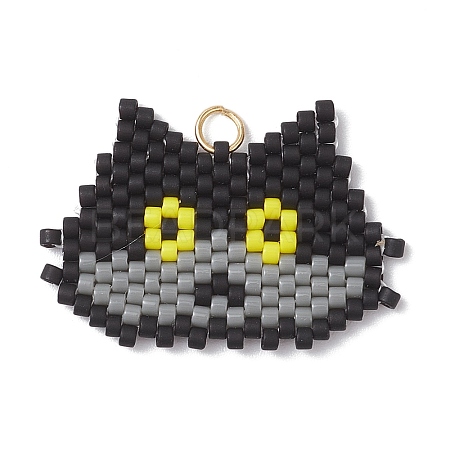 Handmade Glass Seed Beaded Cat Head Shape Pendants PALLOY-MZ00933-01-1