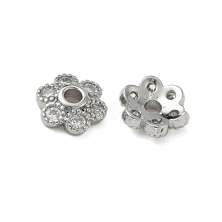 Brass Micro Pave Clear Cubic Zirconia Bead Caps KK-S350-12P-1