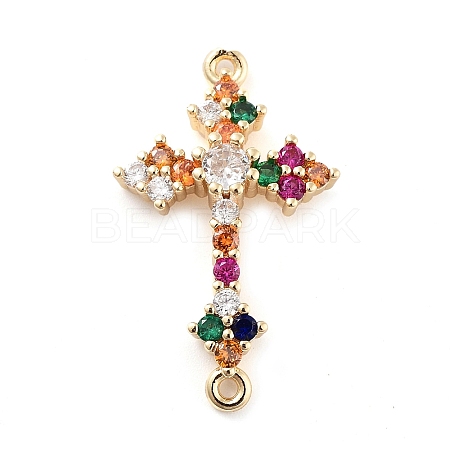 Brass Pave Colorful Glass Connector Charms KK-Q811-04KCG-1