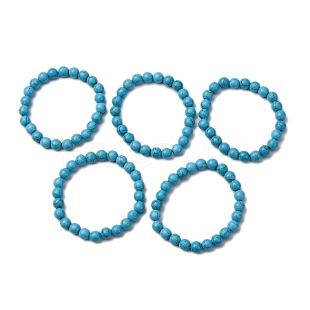 Synthetic Turquoise Round Beaded Stretch Bracelets BJEW-F203-02-1
