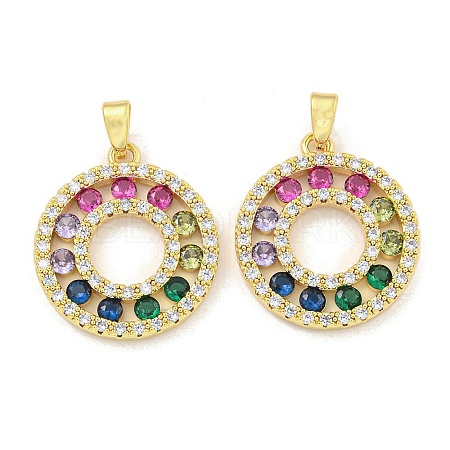 Round Rack Plating Brass Cubic Zirconia Pendants X-KK-M291-07G-1