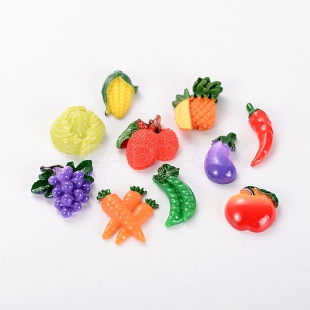10 Pieces Fruit & Vegetable Theme Resin Cabochons CRES-X0010-02-1