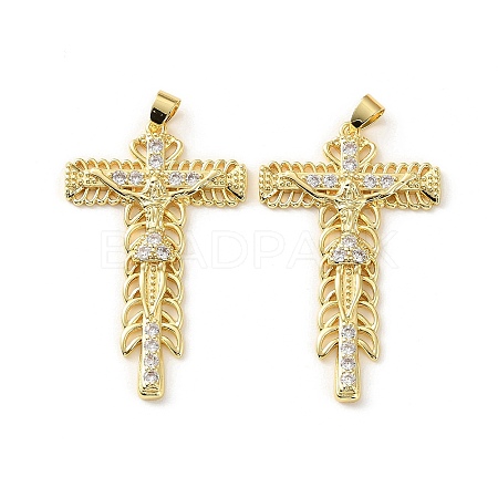 Brass Micro Pave Clear Cubic Zirconia Pendants KK-C169-04G-1