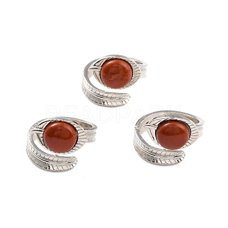 Oval Natural Red Jasper Cuff Ring RJEW-I079-01D-1