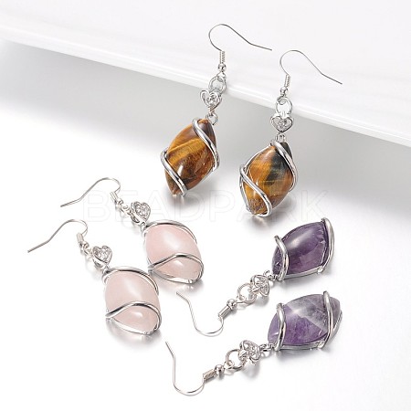 Platinum Tone Brass Rhinestone Mixed Stone Dangle Earrings EJEW-JE01702-1