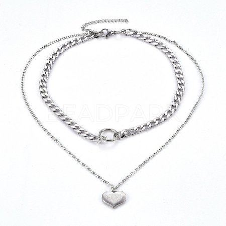 304 Stainless Steel Pendant Tiered Necklaces NJEW-O106-02P-1
