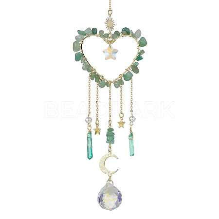 Natural Green Aventurine Chip Beads with Brass Findings Pendant Decorations HJEW-JM01814-03-1