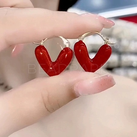 Heart Alloy Enamel Hoop Earrings FS-WG9017F-06-1