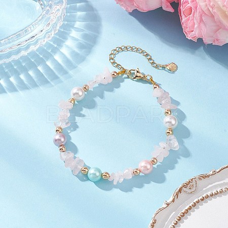 Natural White Moonstone Chip Beaded Bracelets for Women BJEW-JB12309-02-1