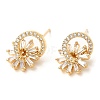 Rack Plating Brass Ring with Flower Stud Earrings with Cubic Zirconia EJEW-A103-07G-1