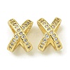 Letter X Rack Plating Brass Micro Pave Cubic Zirconia Europen Beads KK-K386-15G-01-1