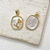 Brass Pave White Shell Oval Pendants PW-WG22169-01-1
