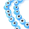 Handmade Evil Eye Lampwork Flat Round Bead Strands LAMP-L058-8mm-09-2