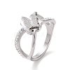 Crystal Rhinestone Criss Cross with Butterfly Finger Ring RJEW-D120-16B-P-1