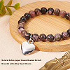 Olycraft Natural Rhodonite Round Beaded Stretch Bracelet with Alloy Heart Charm BJEW-OC0001-09A-4