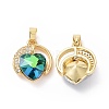Real 18K Gold Plated Rack Plating Brass Micro Pave Clear Cubic Zirconia Pendants KK-C015-20G-01-2