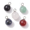 5Pcs 5 Styles Natural Rose Quartz & Blue Spot Jasper & Black Stone & Agate & White Jade Round Ball Charms PALLOY-JF02619-S-1