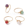 Natural Mixed Gemstone Round Beads Finger Ring RJEW-JR00602-1
