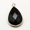 Golden Tone Brass Glass Teardrop Pendants GLAA-M006-A-12G-1