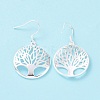 Silver Color Plated Brass Tree of Life Dangle Earrings EJEW-BB12301-3