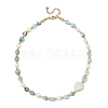 Natural Larimar Nuggets & Natural Cultured Freshwater Pearl & Keshi Pearl Coin Beaded Bracelets NJEW-JN06574-02-2