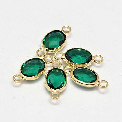 Oval Faceted Golden Brass Glass Links connectors GLAA-O014-10G-1
