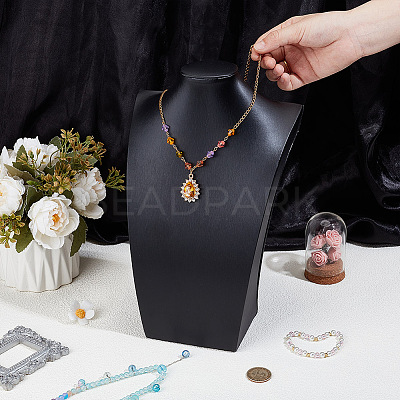 Bust Shaped Wood Covered with PU Leather Necklaces Display Stands ODIS-WH0043-153-1