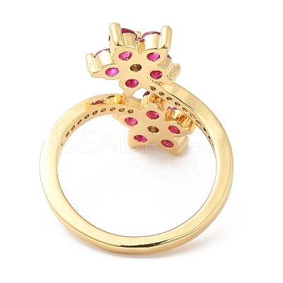 Cubic Zirconia Flower Open Cuff Rings RJEW-L106-009G-01-1