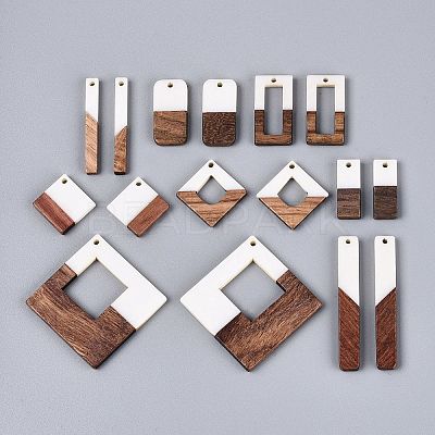 12Pcs 6 Styles Opaque Resin & Walnut Wood Pendants RESI-N053-22-1