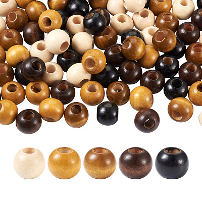 100Pcs 5 Colors Wooden Beads WOOD-CD0001-13-1