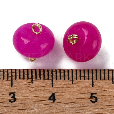 Natural White Jade Dyed Saucer Charms with Rack Plating Golden Tone Brass Bails KK-B103-17B-02-1