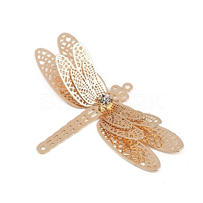 Brass Crystal Rhinestone Hollow 3D Dragonfly Connector Charms KK-A261-07KCG-1