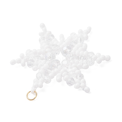 3Pcs 3 Colors Glass Seed Beaded Snowflake Pendants PALLOY-MZ00890-1