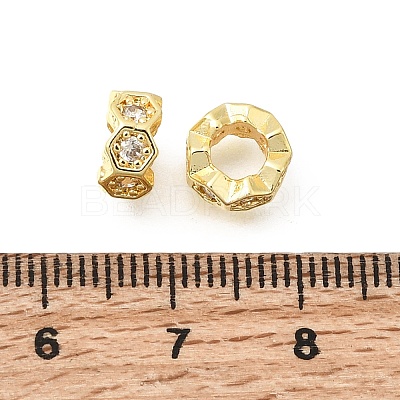 Hexagon Brass Micro Pave Clear Cubic Zirconia European Beads KK-Z156-01G-02-1