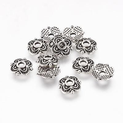 4-Petal Tibetan Style Alloy Flower Bead Caps TIBE-S222-AS-NR-1