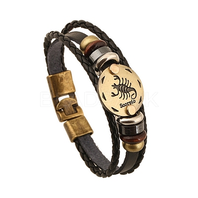 Braided Cowhide Cord Multi-Strand Bracelets PW-WG49322-05-1