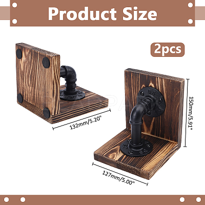 Wood Bookends with Realistic Industrial Pipe DIY-WR0005-45-1