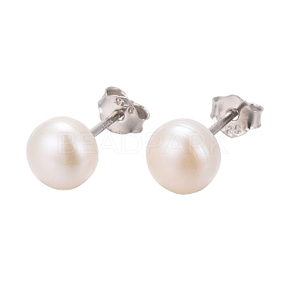 Anti-Tarnish Pearl Ball Stud Earrings X-EJEW-Q701-01A-1