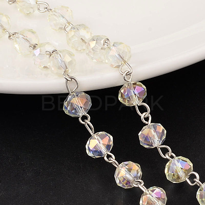 Faceted Rondelle Handmade Electroplate Glass Beads Chains AJEW-JB00130-04-1