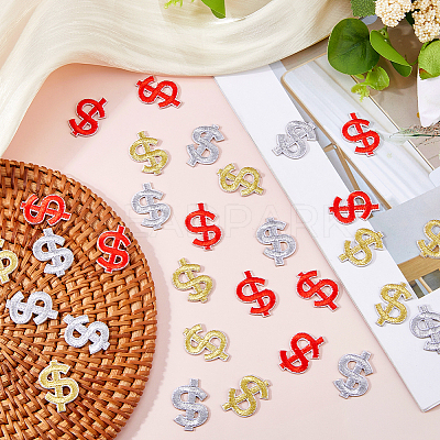 60Pcs 3 Colors Dollar Sign Computerized Embroidery Cloth Self Adhesive Patches PATC-FH0001-30-1