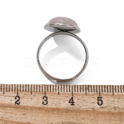 Half Round Natural Rose Quartz Finger Rings RJEW-M062-01P-17-1